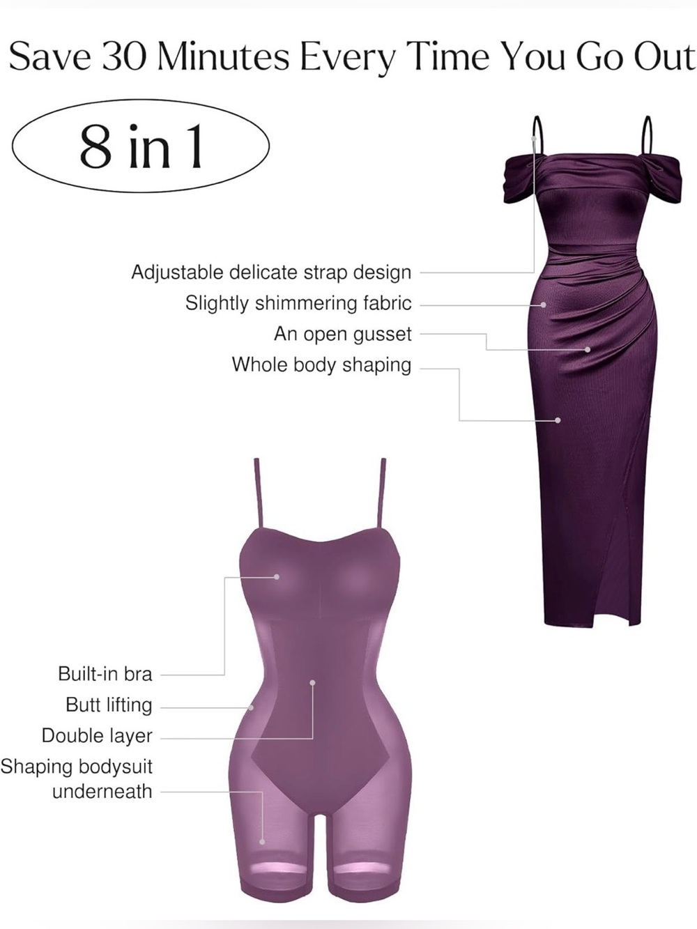 Popilush Shapewear Dress Womens Multi Wear Dresses Off The Shoulder Maxi Dress - Picture 3 of 9